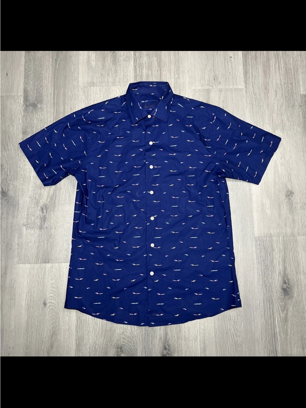 Men's Short-Sleeve Navy Button-Up Shirt